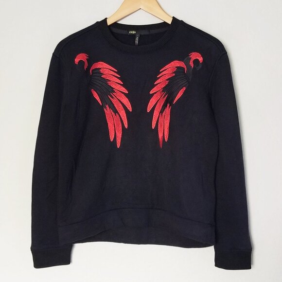 Maje Tonnerre Rouge Wing Embroidered Bird Sweatshirt Top Black S $220 Crewneck - Picture 6 of 16